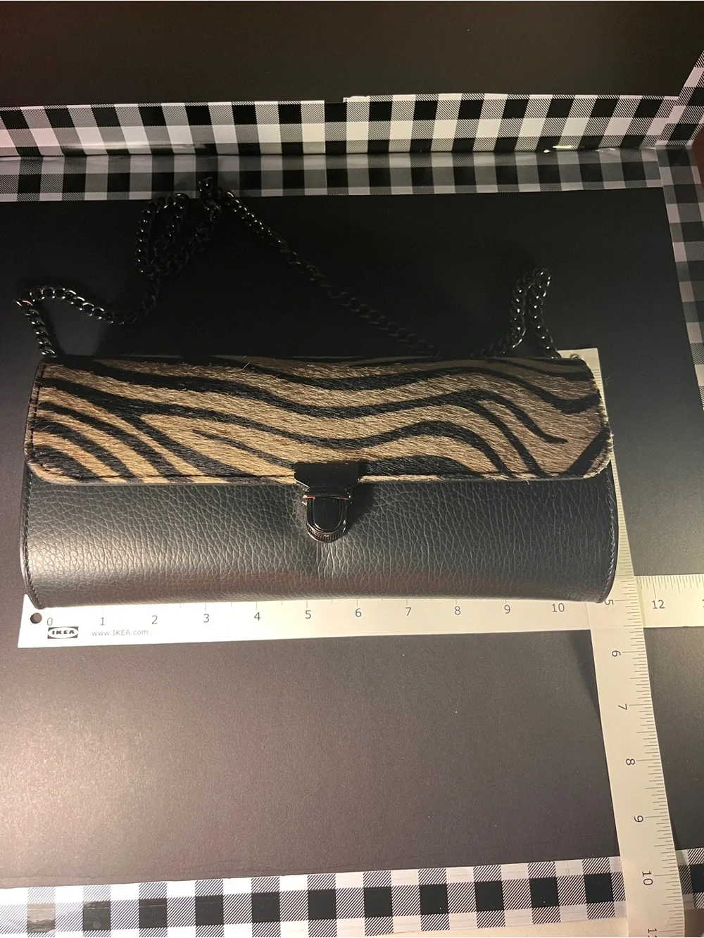 Women’s Made in Italy Genuine Leather Zebra Print Clutch/Shoulder Bag